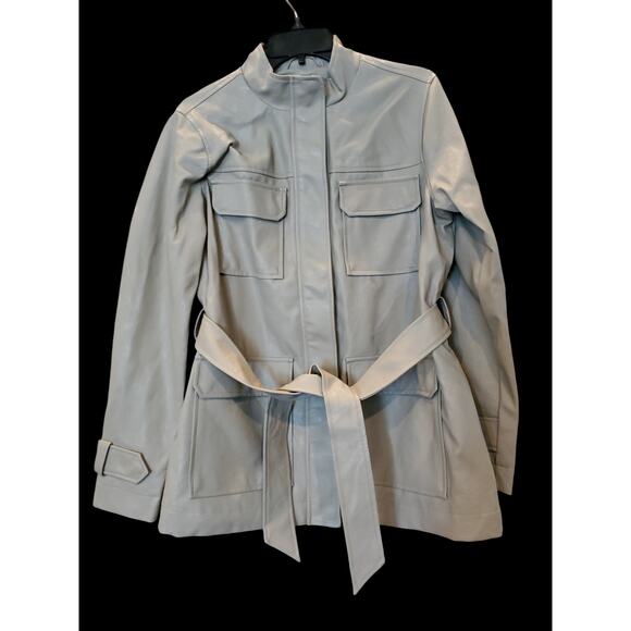 Women's M A New Day PU Leather Jacket With Belt Zipper And Button Closure NWT - Picture 1 of 5
